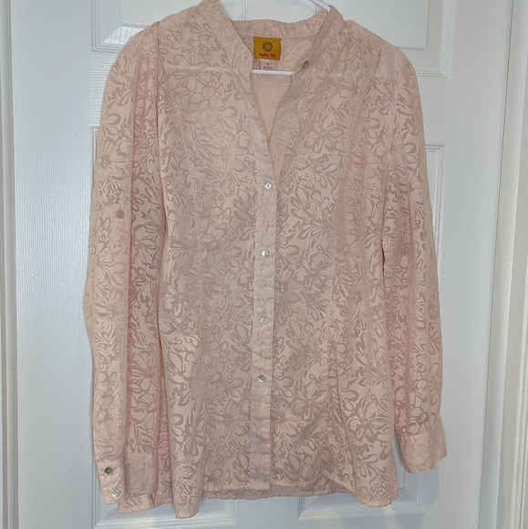Ruby Rd Floral Button Down Pink Semi Sheer womens 16 - Picture 1 of 7